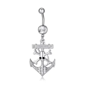 Stainless Steel Silver Plated Belly Button Ring with Zircon Dangle Jewelry for Women