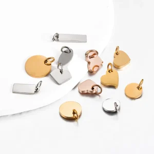 Stainless Steel Small Heart Round Oval Rectangular Charm Pendant DIY Necklace Bracelet Accessories Pendant