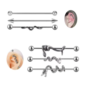 Stainless Steel Snake Industrial Barbell Earring Scaffold Piercing Ear Cartilage 38mm Body Jewelry Fashion Piercing for Women