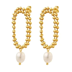 Stainless Steel Soft Bead Chain Double Layer Stud Earrings Natural Freshwater Pearl Earrings for Women