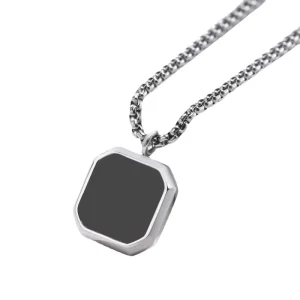 Stainless Steel Square Pendant Black Glue Drop Necklace Niche Design Ins Long Sweater Chain Ornament