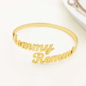 Stainless Steel Statement Jewelry Custom Two Name Bangle Bracelet Open Adjustable Personalized Name Word Text Jewelry Gifts