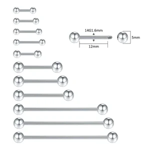 Stainless Steel Straight Barbell Piercing Jewelry Tongue Nipple Lip Ear Rings Unisex In Stock