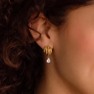 Stainless Steel Teardrop CZ Drop Earrings Gold Plated Multi Layer Huggie Earrings for Women
