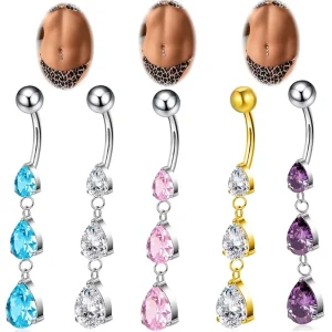 Stainless Steel Teardrop Shaped Zircon Belly Button Ring Ladies Puncture Jewelry Electroplated Individually Packaged