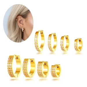 Stainless Steel Tragus Earrings Single and Double Row Zircon Cartilage Piercing Jewelry Clicker Hoop Earlobe Earring