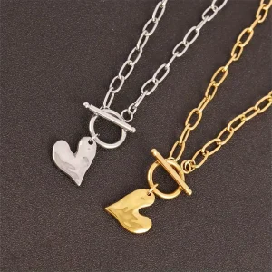 Stainless Steel Trendy Link Chain Simple Love Otbuckle Pendant Necklace Clavicle Women’s Spot