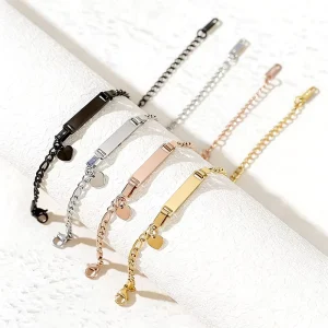 Stainless Steel Trendy Rose Gold Gold Plated Customizable Heart Rectangle Charm Children’s Bracelet