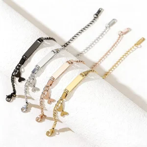 Stainless Steel Trendy Rose Gold Plated Butterfly Rectangle Charm Bracelets for Children