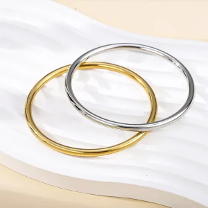 Stainless Steel Trendy Unisex Fashion Simple Round Plain Ring Can Take a Bath Fading Cuff Bracelet