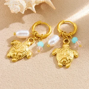 Stainless Steel Turtle Pendant Earrings for Women Fashion Jewelry E434