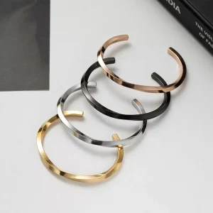Stainless Steel Twisted Bracelet Titanium Steel Distinctive Cylindrical Design High Gloss C Shape Opening Adjustable
