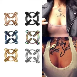 Stainless Steel Unisex 18K Gold Plated Trendy Circle Nipple Ring Jewelry for Parties and Beaches