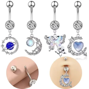Stainless Steel Universe Moon Star Pendant Belly Ring Belly Button Ring Navel Dangle Body Piercing Jewelry