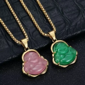 Stainless Steel Vacuum Plating Cat’s Eye Stone Big Belly Maitreya Buddha Pendant Necklace