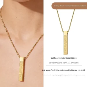 Stainless Steel Vertical Bar Pendant Necklace Engraved Design Trendy Unisex Fashion Accessories