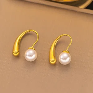 Stainless Steel Vintage Charm Pearl Earrings Fashion Temperament Joker Design Gift