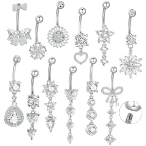 Stainless Steel Water Drop Butterfly Pendant PVD Inlaid Zircon Fashion Body Piercing Navel Belly Ring Jewelry