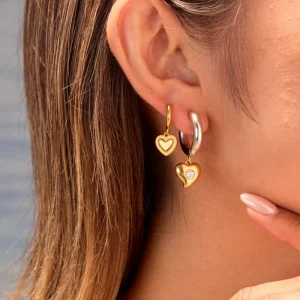 Stainless Steel Waterproof Gold Plated Fashionable Two Tone Heart Shaped Dangle Earrings