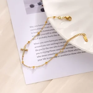 Stainless Steel Waterproof Hypoallergenic Gold Beaded Bracelet for Women