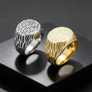 Stainless Steel Wedding Ring Signet Ring Men Antique Designer Pitted Hammer Chunky Ring For Boys