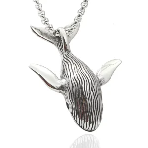 Stainless Steel Whale Blue Whale Pendant Necklace Water wave Chain European American Style Trendy Fashion Necklace