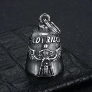 Stainless Steel Women Motorcycle Guardian Bell Pendant Necklace Lucky Riding Charm for Biker Jewelry