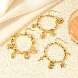 Stainless Steel Women’s Bracelet European American New Style Gold Heart Flower Single Pendant Office Career