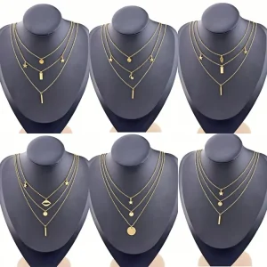 Stainless Steel Women’s Gold Pendant Necklace Star Leaf Note Charm Pendant Necklace Three Chain Cable Chain Necklace