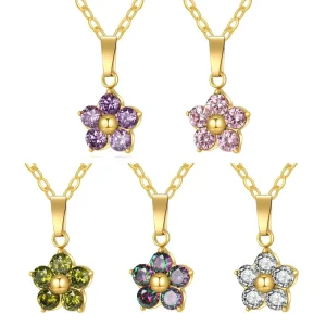 Stainless Steel Women’s Necklace Trendy 18K Gold Plated Flower Pendant Choker Blossom shaped Claw set Zircon with Chain