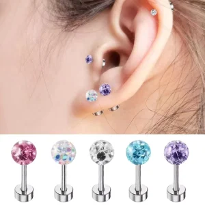 Stainless Steel Wrapped Full diamond Ball Stud Earrings Cartilage Studs Simple and Fashionable with Soft Clay Inlaid Diamonds