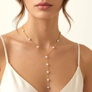 Stainless Steel Y-Chain Pearl Necklace Lariat Style Fashion Jewelry for Women Elegant Daily Party Accessories