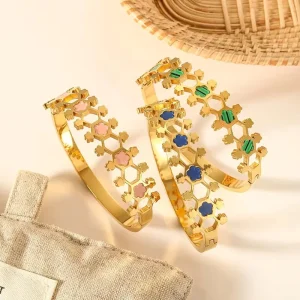 Stainless Steel Zircon Bangle Fashion Simple Color Honeycomb Bracelet for Women