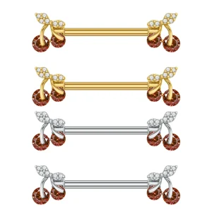 Stainless Steel Zircon Cherry Women’s Exotic Breast Ring Nipple Barbell Piercing