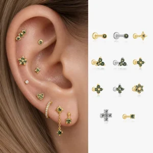 Stainless Steel Zircon Ear Nose Stud Labret Internal Thread Push in Lip Ring Tragus Lobe Body Piercing Jewelry