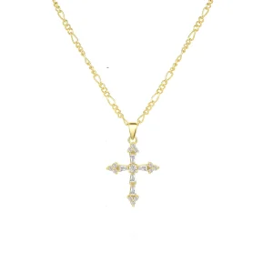 Stainless Steel Zircon Inlaid Cross Figaro Necklace Fadeless 3:1 NK Chain 18K Gold Plated Zircon Cross Fashion Necklace Women