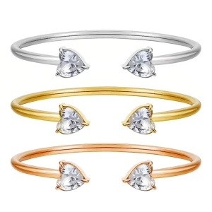 Stainless Steel Zircon Love Heart Women’s Bracelet Bangles Electroplated Fashion Jewelry for Anniversary