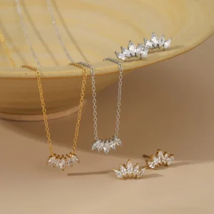 Stainless Steel Zircon Necklace and Earring Set for Women