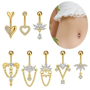 Stainless Steel Zircon Platinum Plated Fashion Belly Button Ring for Women Curved Barbell Ear Jewelry