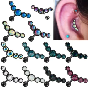 Stainless Steel Zircon Screw Body Jewelry for Cartilage and Nose Piercings with Opal Studs