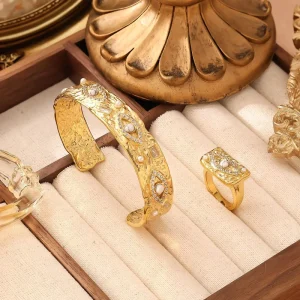 Stainless Steel with 18K Gold Plating Open Cuff Evil Eyes Zircon Beads Cuff Bangle Bracelet Jewelry for Women