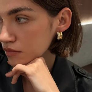 Stainless Steel with Shiny Rhinestone Stud Earrings for Women Trendy 18K PVD Daily Ladies Waterproof Accessories Fashion Jewelry