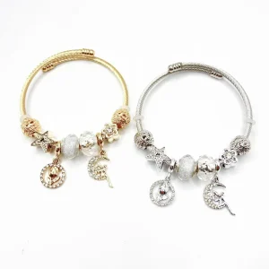 Star Flower Tulip Moon Elf Charm Bracelet Fashion Cuff Jewelry Accessory for Women