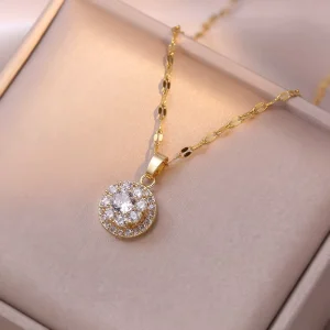 Star Geometric Heart Zircon Pendant Gold Plated Stainless Steel Women Fashion Charm Jewelry Necklace Factory Direct