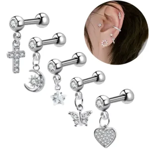 Star Heart Cross Dangle Tragus Cartilage Earring Fashion Body Jewelry Helix Piercing Surgical Steel Ear Piercing Jewelry