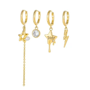 Star Lightning Pendant Earrings Sets Zircon Gold Plated Brass Earrings for Party