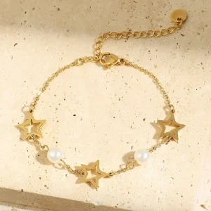 Star Moon Butterfly Hollow Bracelet Pearl Zircon Stainless Steel Bracelet Women’s Daily Accessories