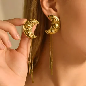 Star Moon Earrings Stainless Steel Women Fashion Drop Earrings Tassel Earring Gold Jewelry