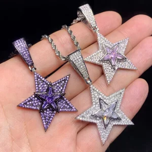 Star Pendant Necklace with Black White Pink CZ Stones Dropshipping Ready
