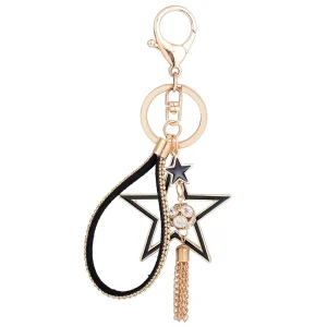 Star Shaped Key Chain Alloy Gift Key Chain with Rhinestone and Tassel Decor Bag Charm